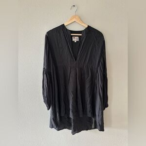 Scully Cantina Black Cutout Hi Low Tunic Long Sleeve Top Black Size L